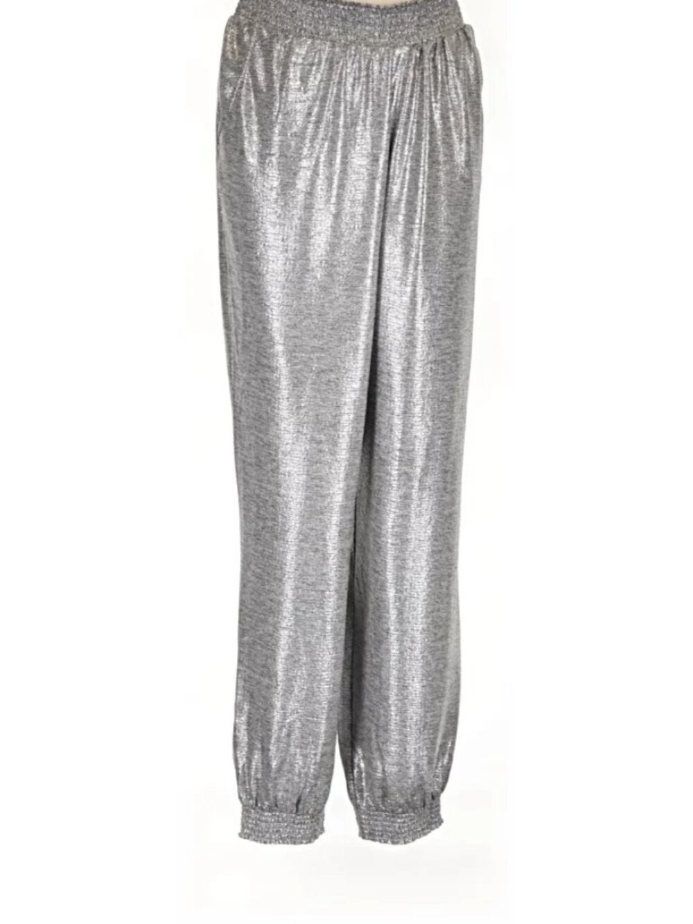 Anthropologie Melora Metallic Silver Shimmer Jogger Pants Wmn's M, NWT MSRP: $98